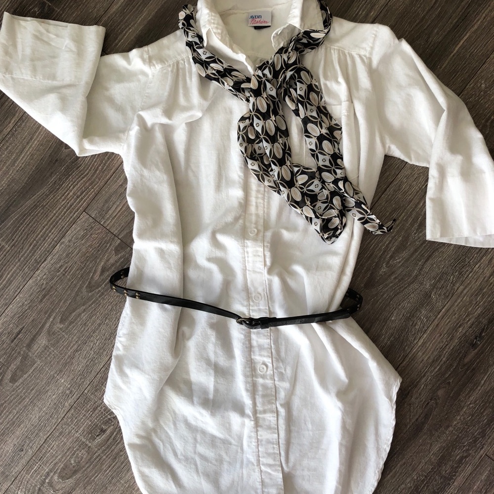 Vintage Avon button up tunic blouse with scarf!